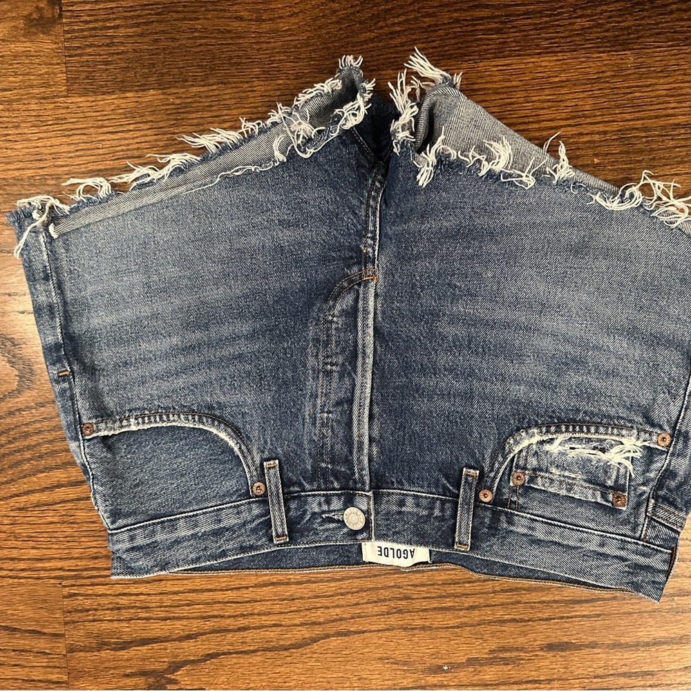Agolde Frayed Hem Blue Denim Overalls